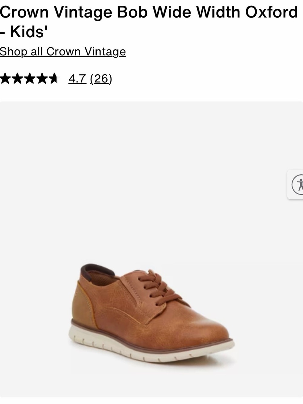 Size 1 Crown Vintage Kids' Tan Brown Lace-Up Oxford